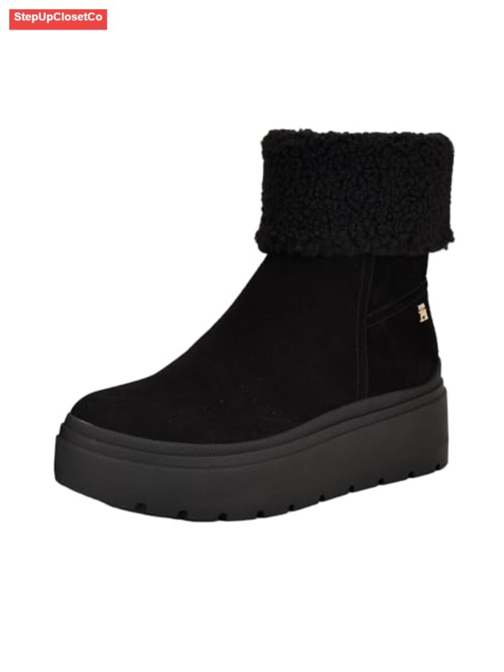 Suede Shearling Ankle Bootie Round Toe Pull-On Casual Boot